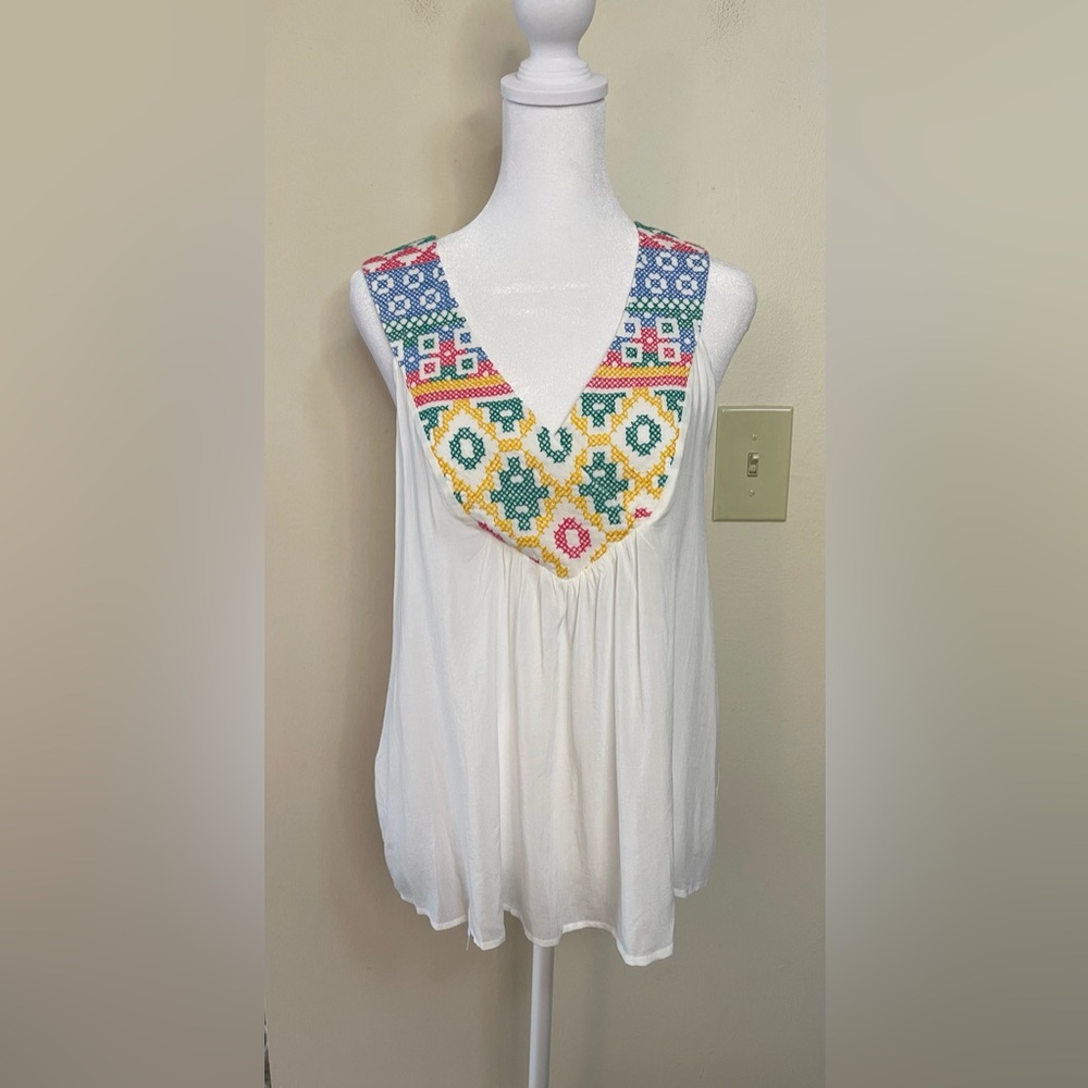 Lovestitch Women’s Bohemian Embroidery Tank Top V- Neck Size Medium. NWT - Picture 7 of 17